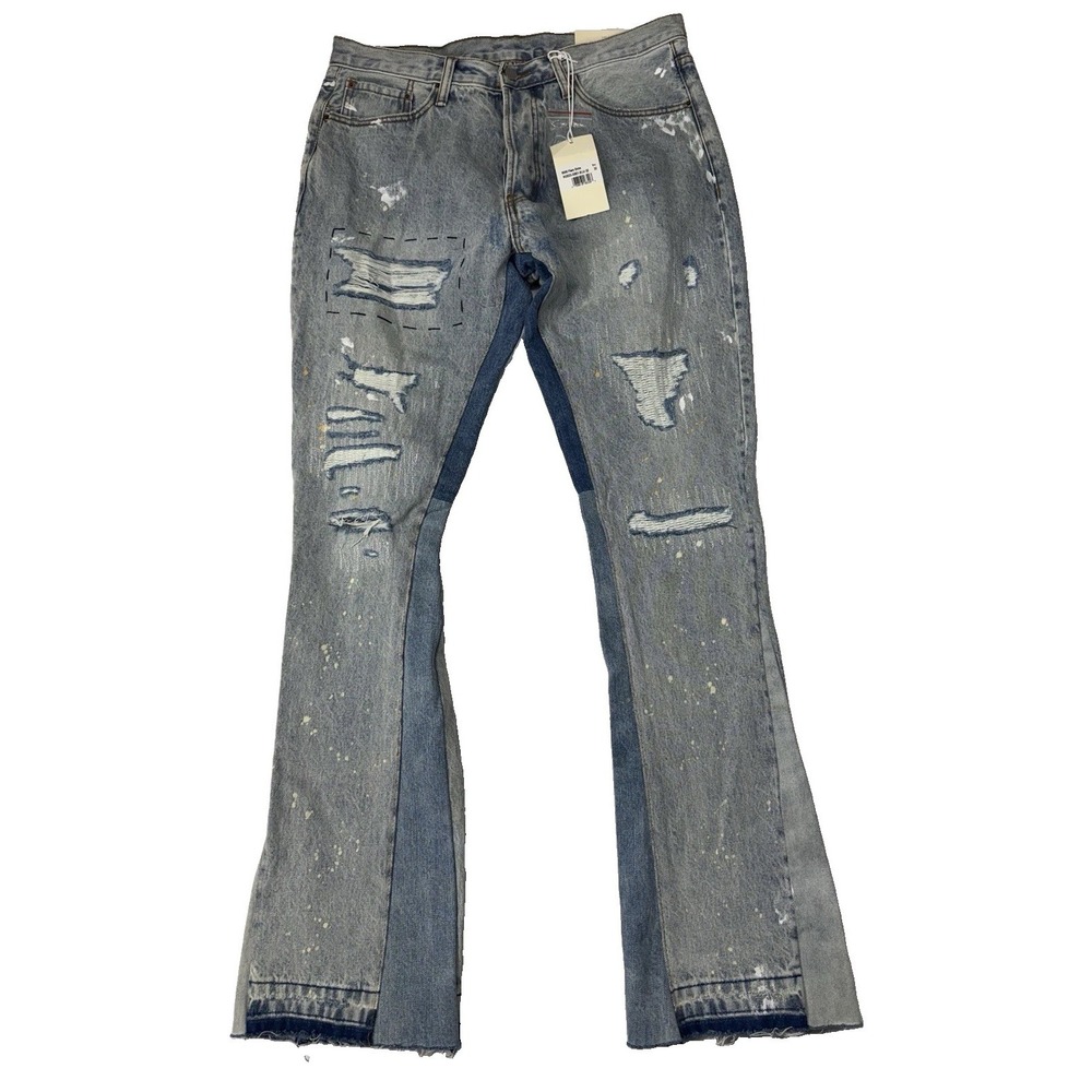 MNML B508 Flare Denim Men 32x32 NWT Distressed Button Fly Jeans Grunge